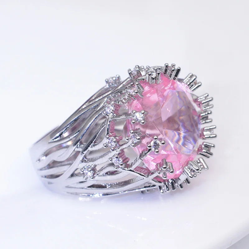 Silver Pink Zircon Ring