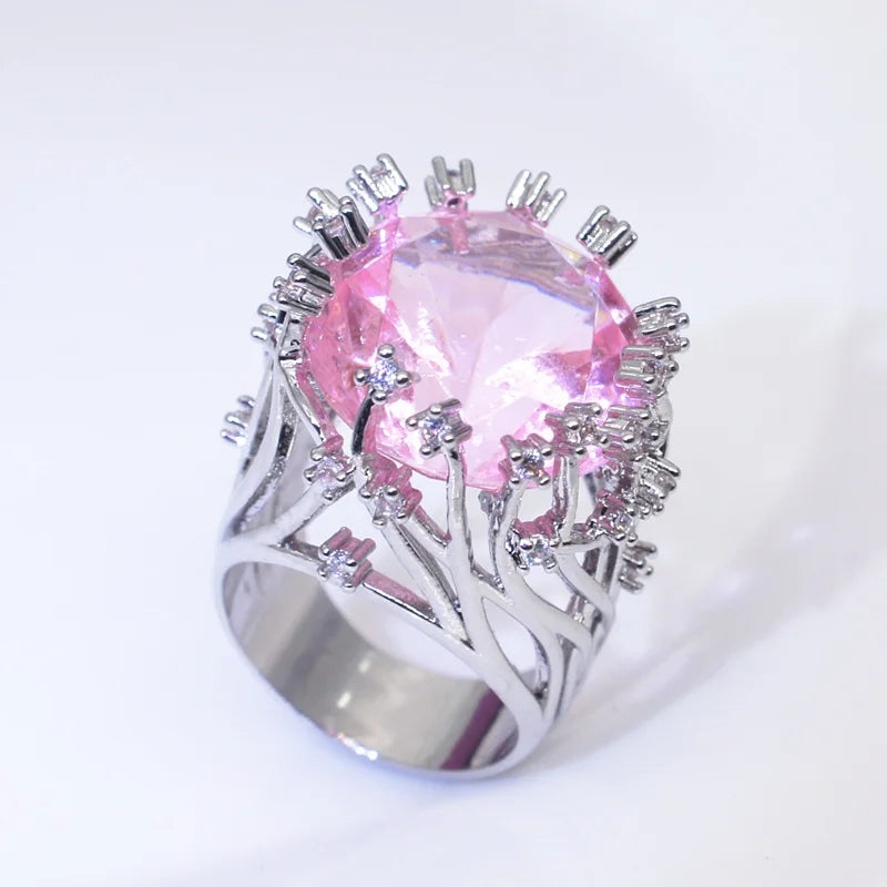 Silver Pink Zircon Ring