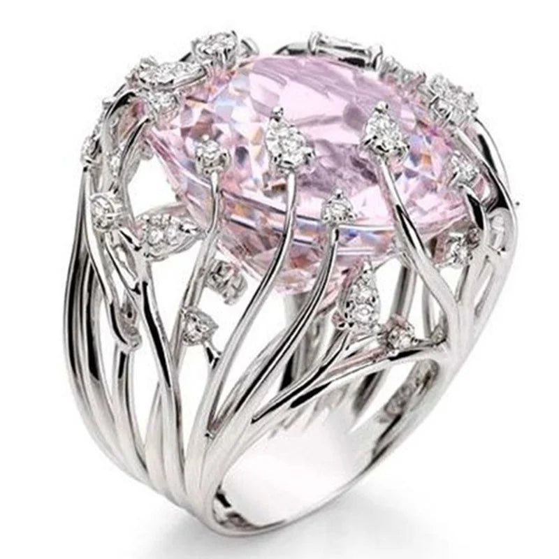 Silver Pink Zircon Ring
