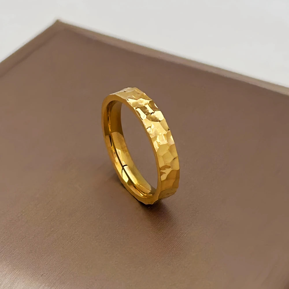 Gold Hammered Steel Ring