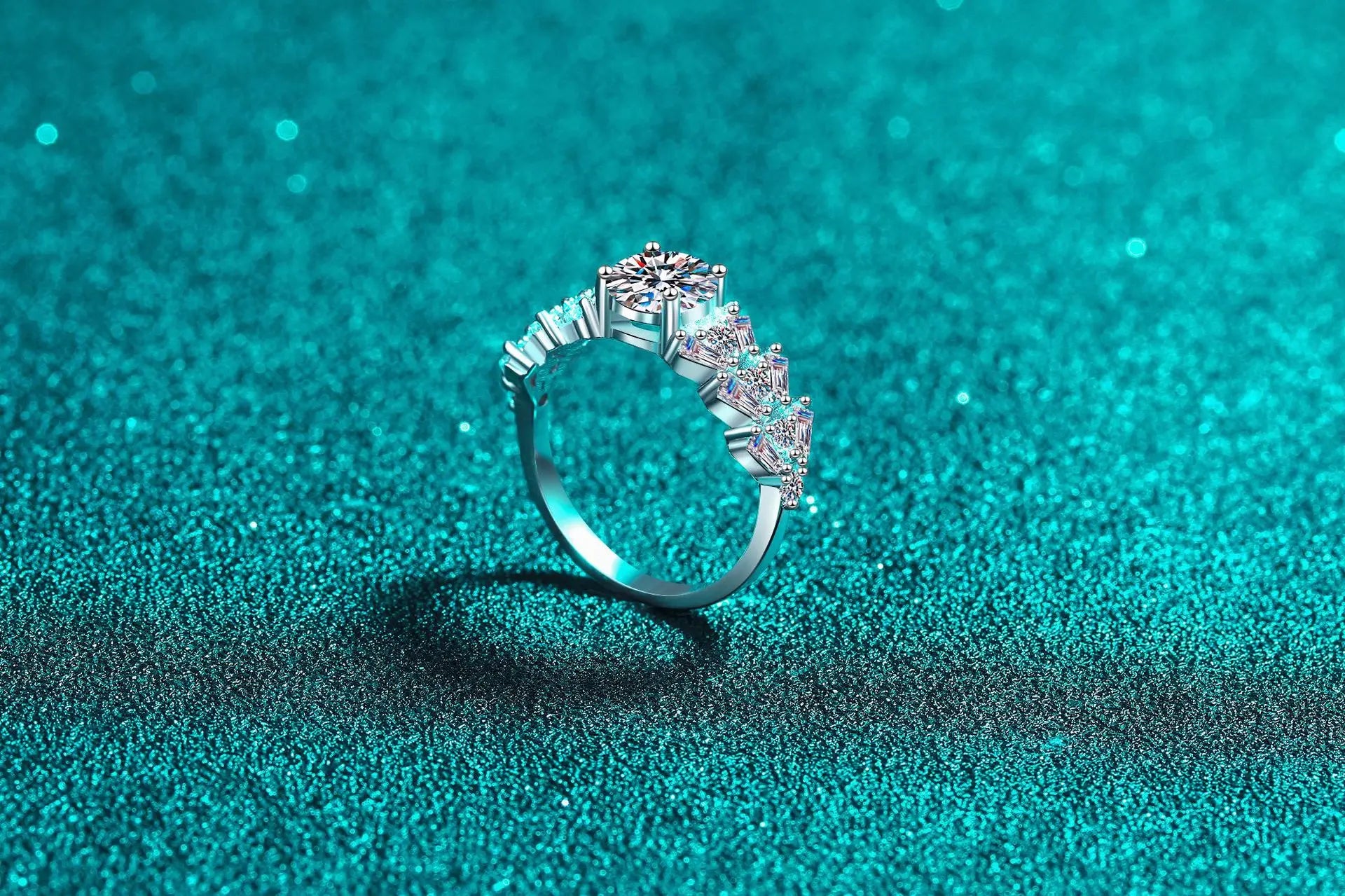 Platinum Emerald Moissanite Ring