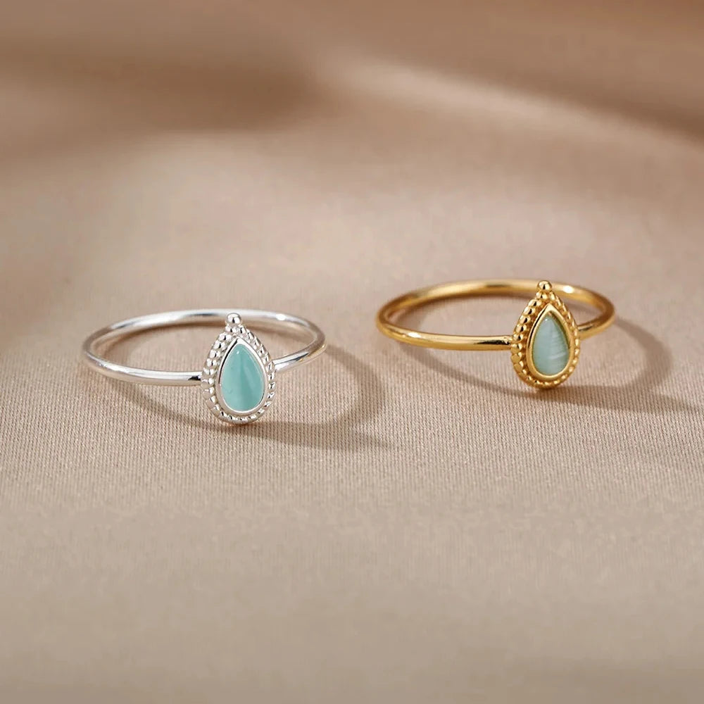 Opal Teardrop Stainless Steel Ring