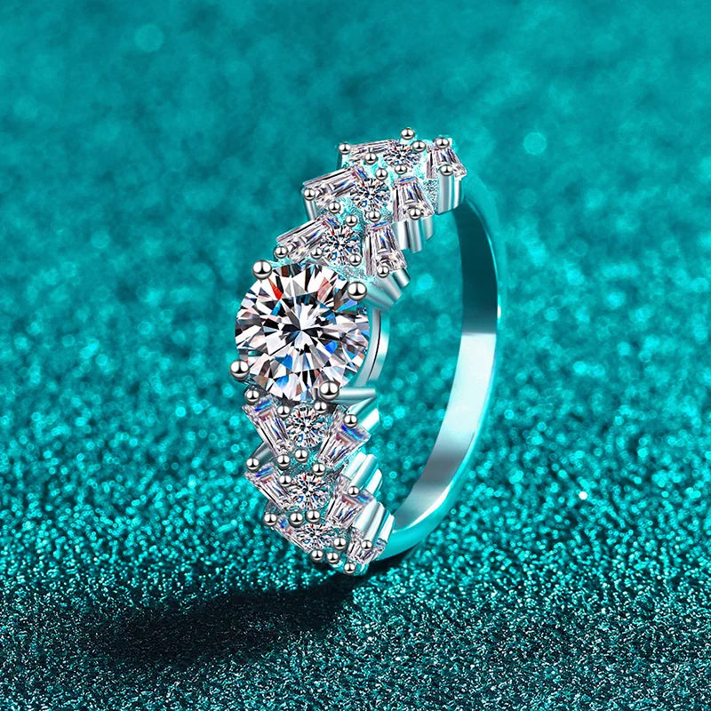 Platinum Emerald Moissanite Ring