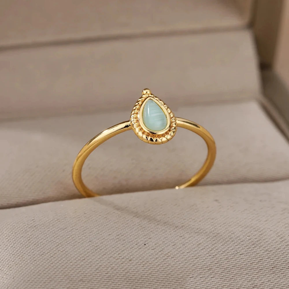 Opal Teardrop Stainless Steel Ring