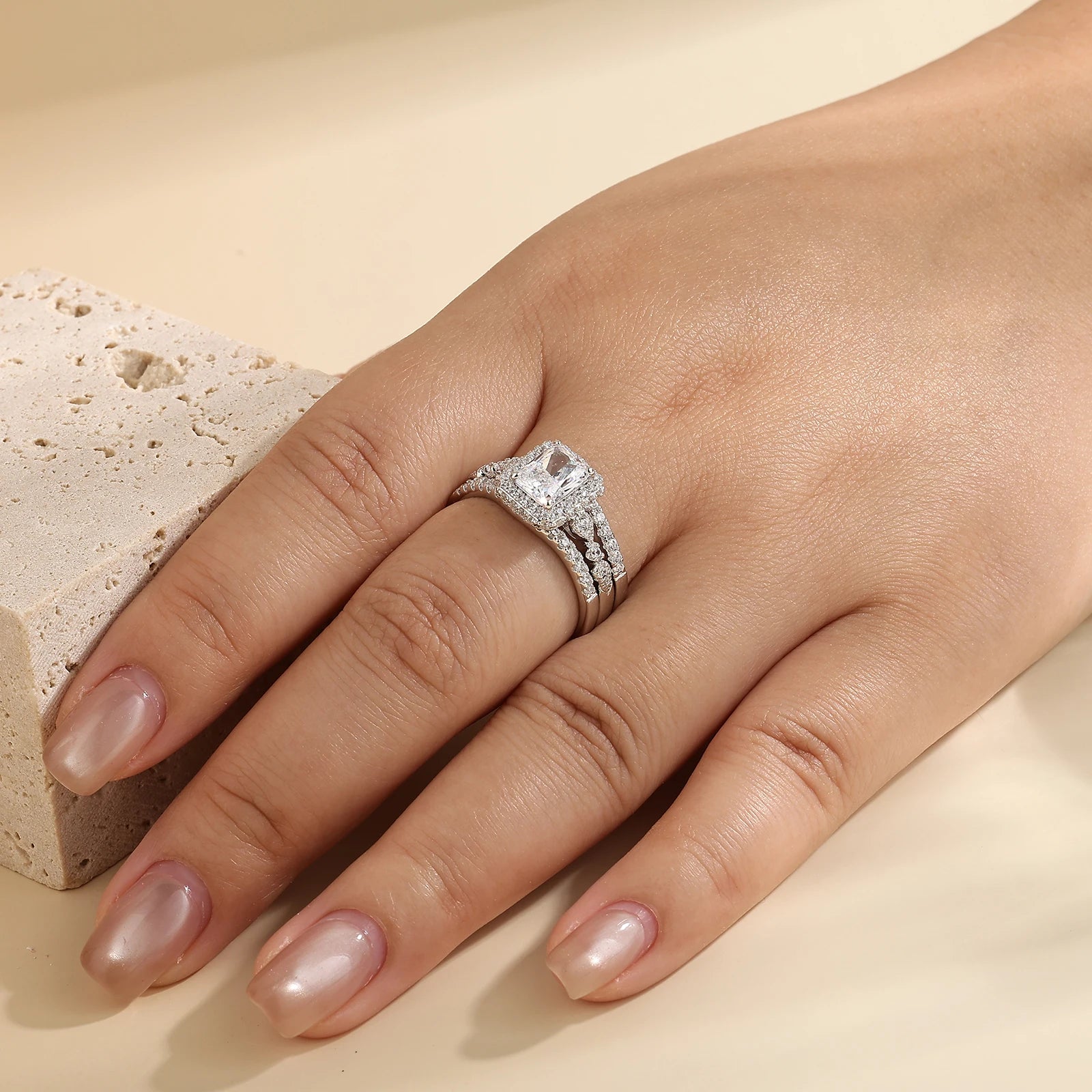 3Ct Moissanite Silver Ring Set