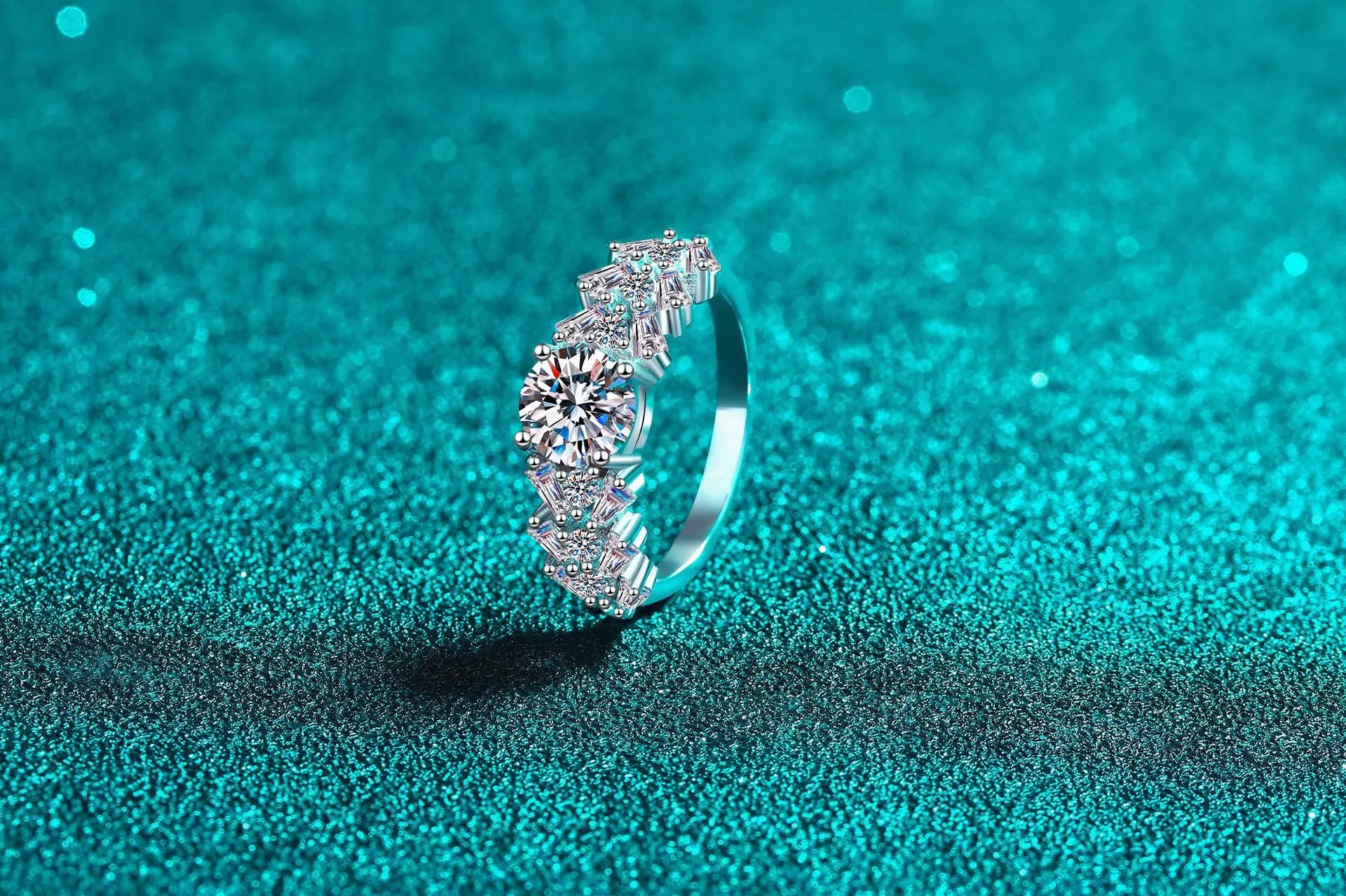 Platinum Emerald Moissanite Ring