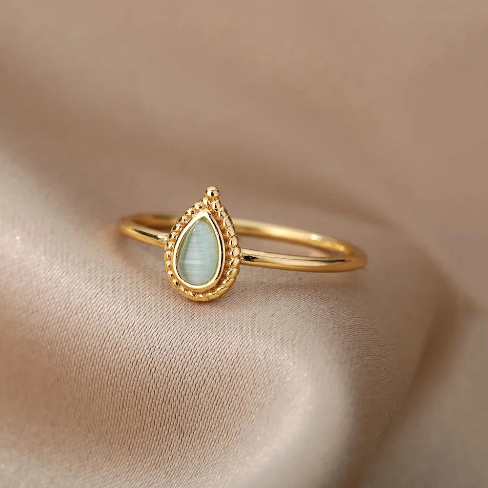 Opal Teardrop Stainless Steel Ring