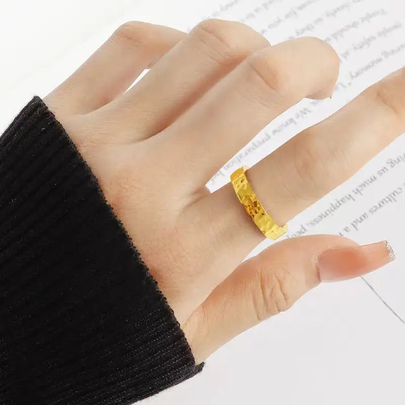 Gold Hammered Steel Ring