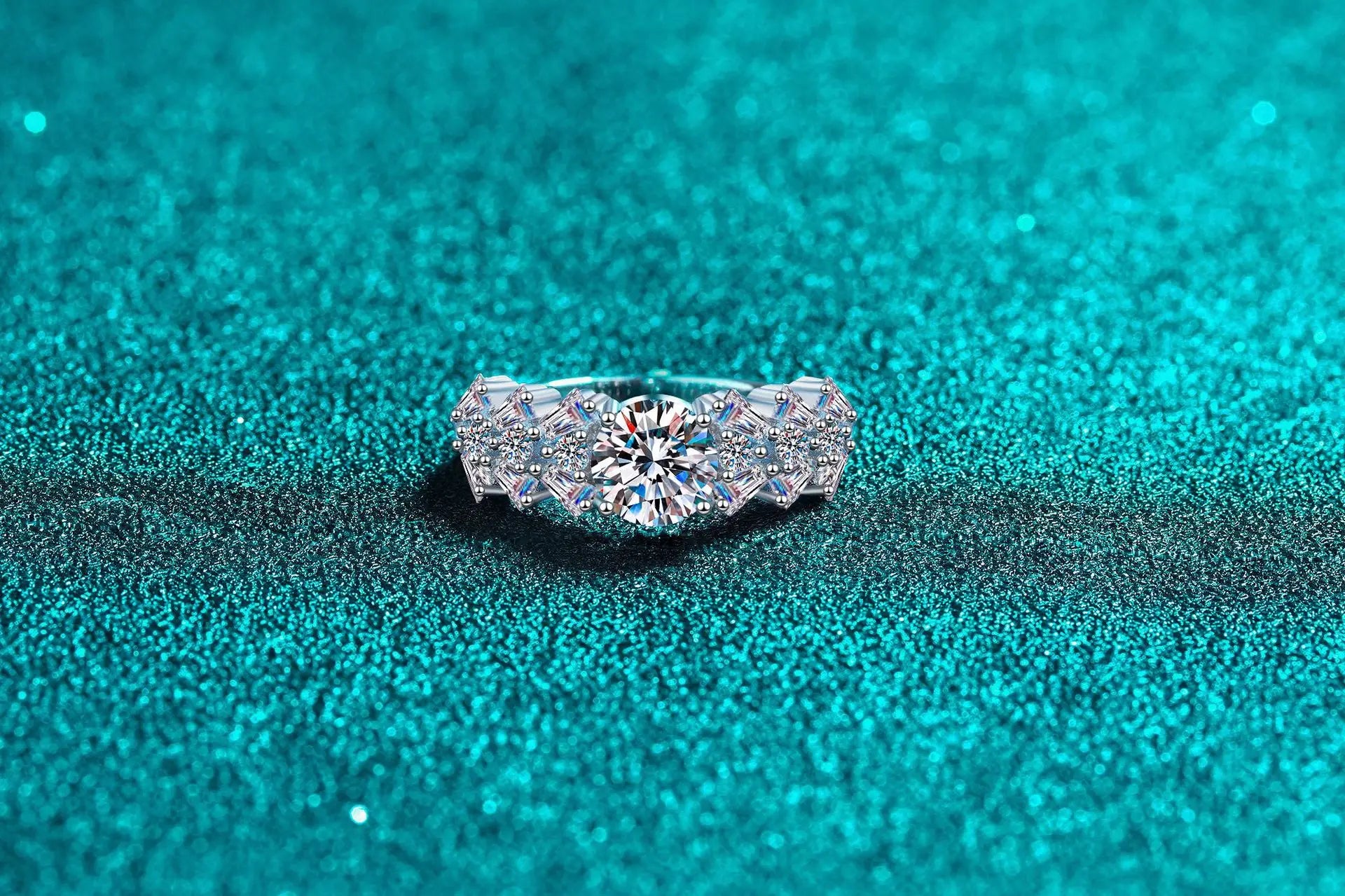 Platinum Emerald Moissanite Ring