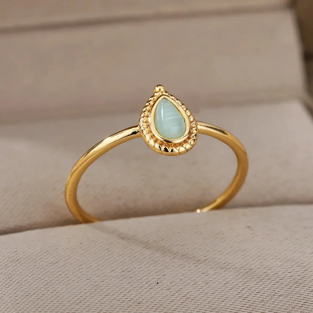 Opal Teardrop Stainless Steel Ring