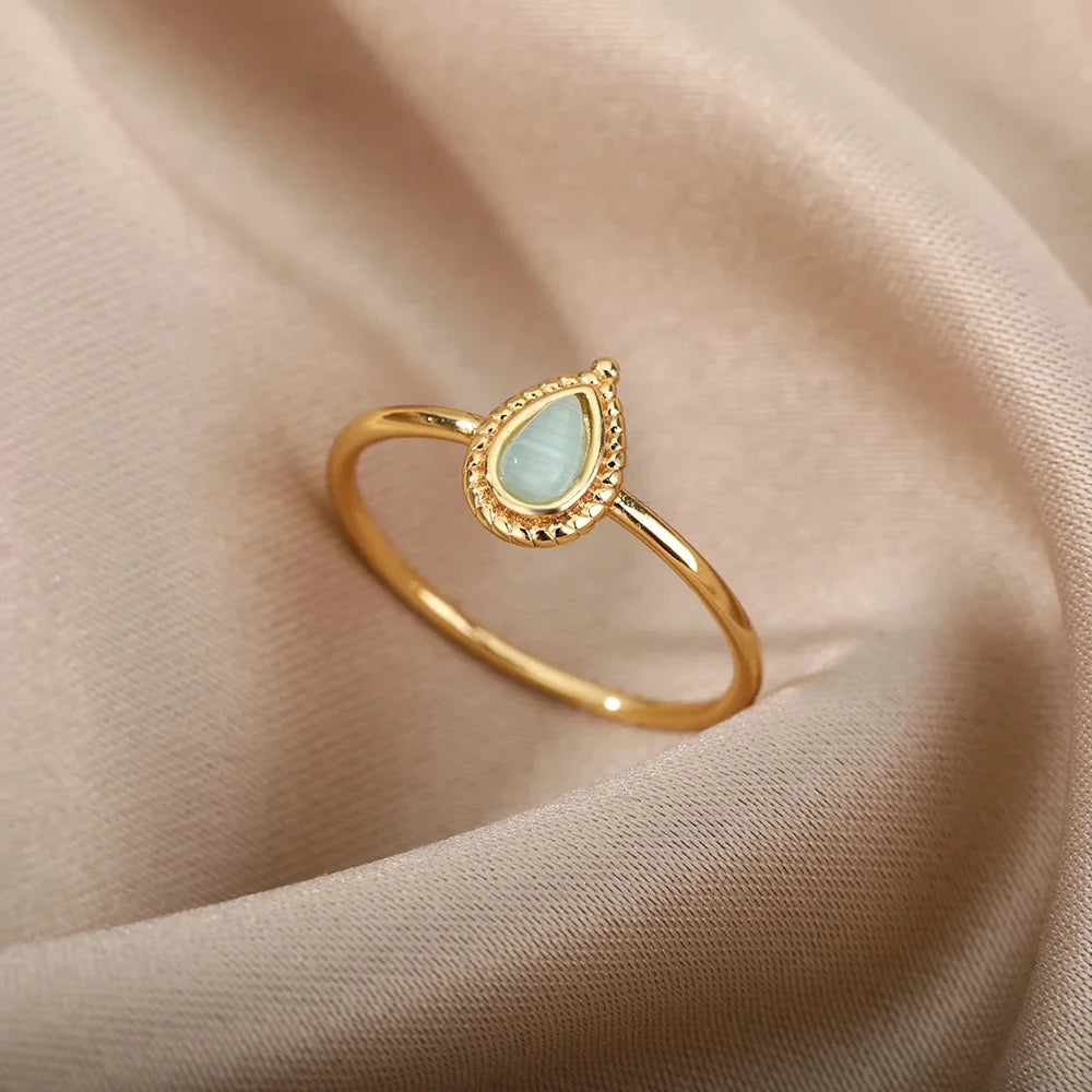 Opal Teardrop Stainless Steel Ring