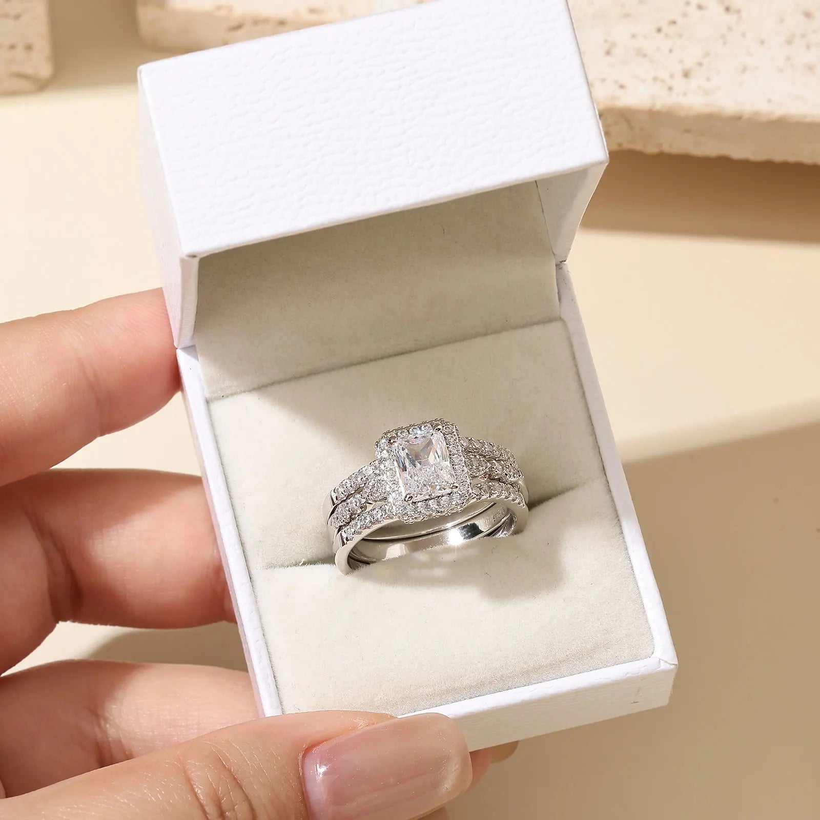 3Ct Moissanite Silver Ring Set